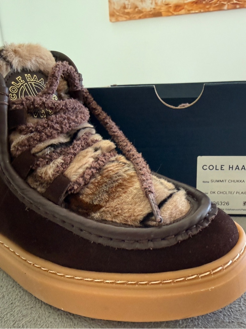 NWT Cole Haan Brown Suede & Faux Fur Lace-Up Summit Chukka Boot size 5